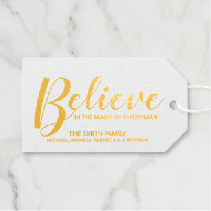 'Believe' Festive Gold Foil Gift Tags