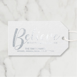 'Believe' Festive Silver Foil Gift Tags