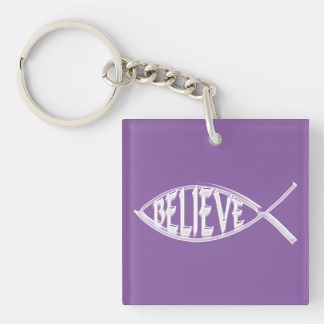 Believe Fish Lavender Keychain (Front)