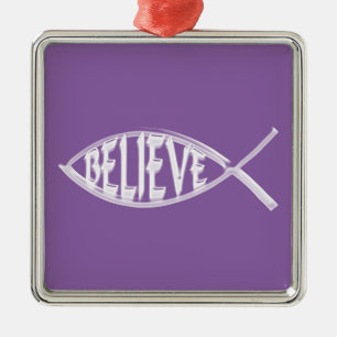 Believe Fish Lavender Metal Ornament