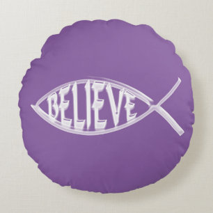 Believe Fish Lavender Round Pillow