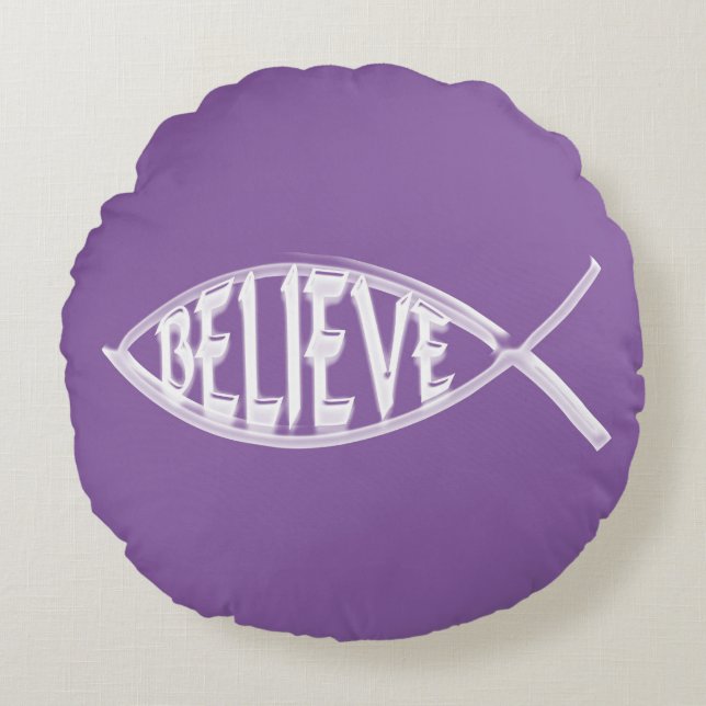 Believe Fish Lavender Round Pillow (Front)