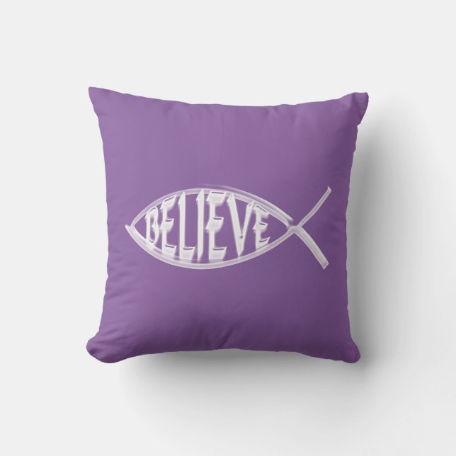 Believe Fish Lavender Throw Pillow (Front)