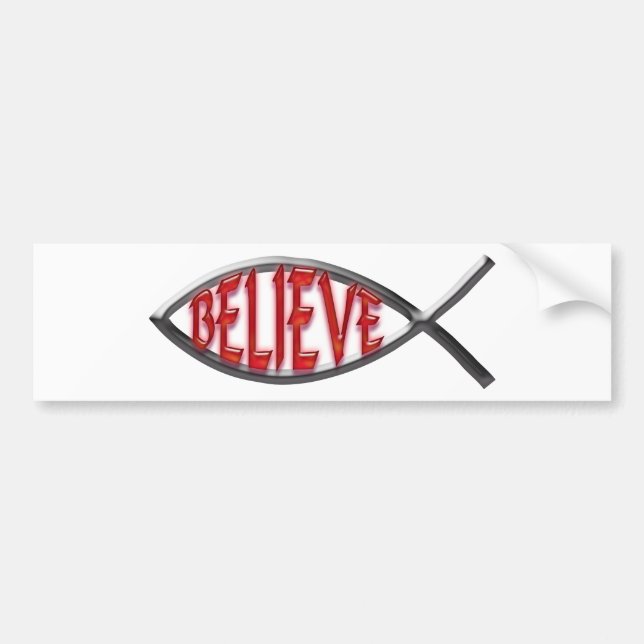 Believe Fish- Red Bumper Sticker (Front)
