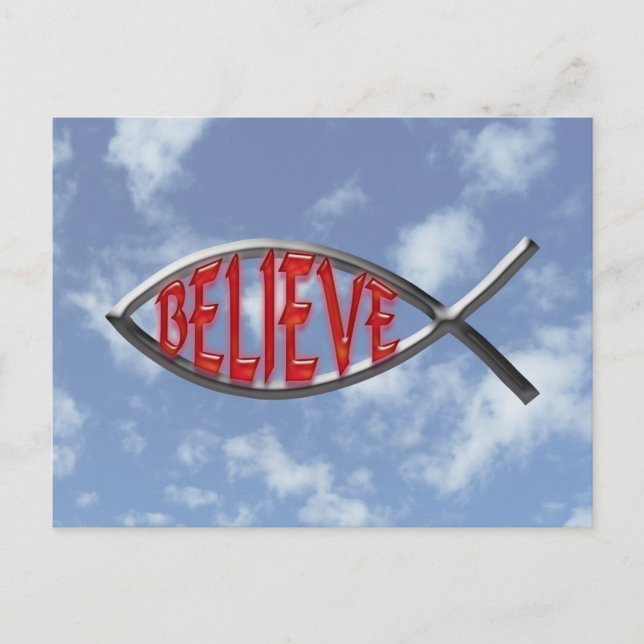 Believe Fish- Red Postcard (Front)