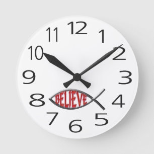 Believe Fish- Red Round Clock