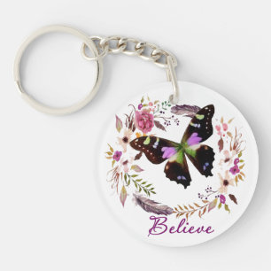 Believe floral wreath keychain