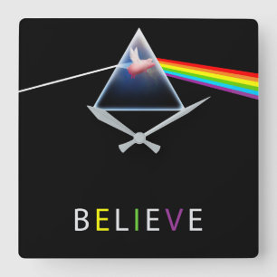 BELIEVE-flying pig in prism Square Wall Clock