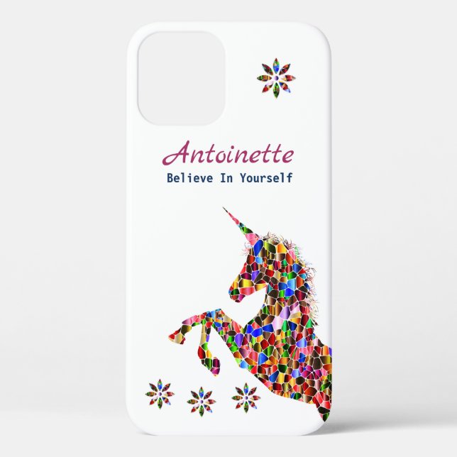 Believe Glitter Magical Unicorn Flower Personalize Case-Mate iPhone Case (Back)