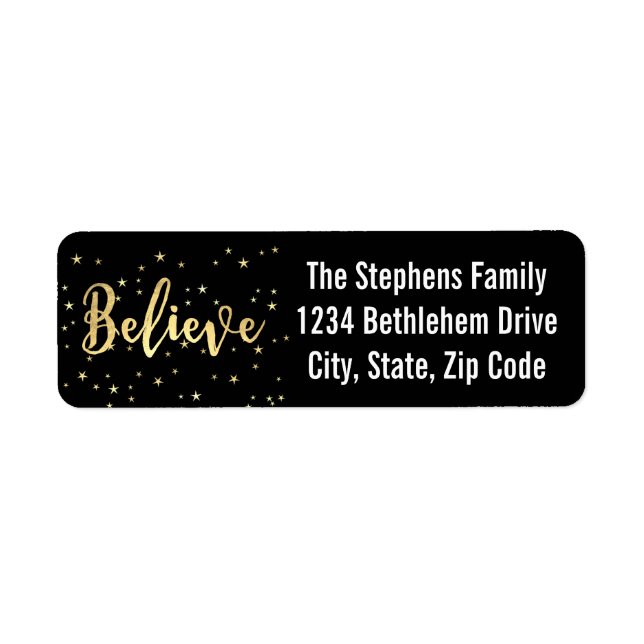 Believe Gold Writing Christmas Return Address (Front)