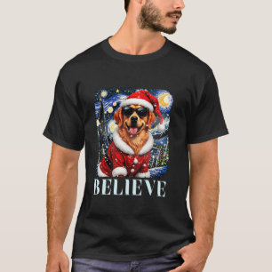 Believe Golden Retriever Dog Santa Hat Merry Chris T-Shirt