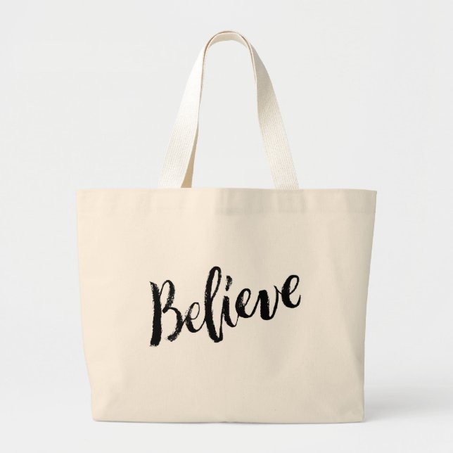 Believe - Hand Lettering Typography Design Large Tote Bag (Front)