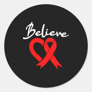 Believe Heart Disease Awareness Red Ribbon Survivo Classic Round Sticker