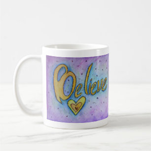 Believe Heart Inspirational Word Art Coffee Cup
