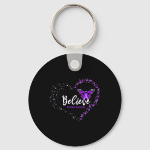 Believe Heart Purple Ribbon Overdose Awareness Keychain