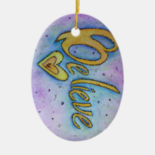 Believe Heart Word Art Holiday Gift Ornament