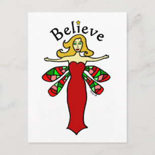 Believe Holiday Dragonfly Fairy Postcard