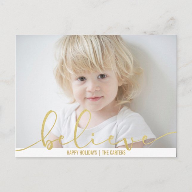 Believe HOLIDAY FAUX GOLD Hand Letter Script PHOTO (Front)