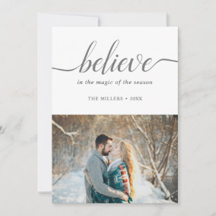 Believe Holiday Handwritten Font White Photo Card