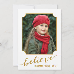Believe Holiday Photo Card   Gold