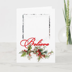 Believe holly and snowflake photo card