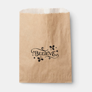 BELIEVE Holly Berry Swirl Christmas Holiday Favour Bag