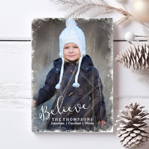 Believe in Christmas Rustic Snow Holiday Photo Card