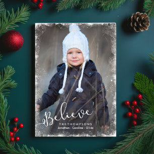Believe in Christmas Snow Framed Holiday Photo Card