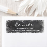 Believe in Christmas Snow Vintage Chalkboard<br><div class="desc">Show friends and family that you BELIEVE in Christmas with this beautiful return address label featuring the word "Believe" in a hand-lettered calligraphy font set against a vintage chalkboard printed background. Add your name and address to personalize.</div>