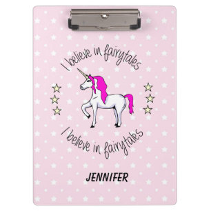 Believe in fairytales unicorn cartoon girls clipboard