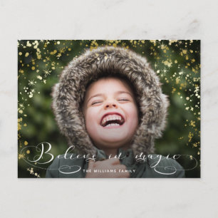 Believe in Magic Calligraphy & Gold Sparkles Postcard