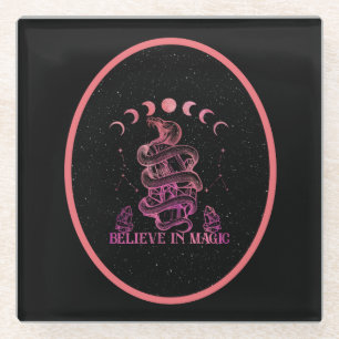 Believe In Magic Celestial Wiccan Art  Glass Coaster