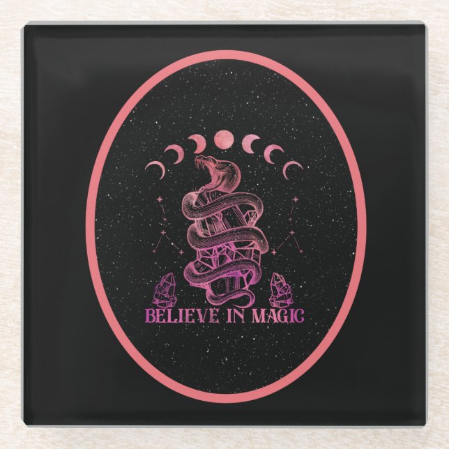 Believe In Magic Celestial Wiccan Art  Glass Coaster (Front)