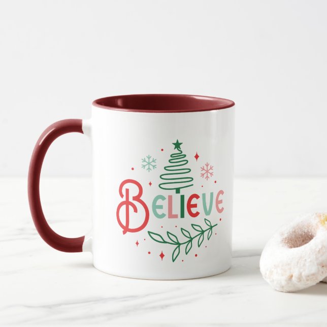 Believe In Magic Christmas Modern Typography Font  Mug (With Donut)