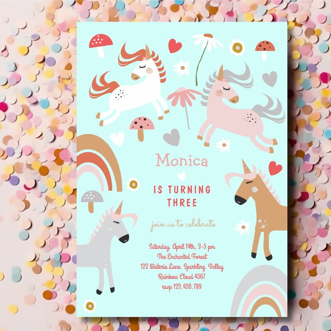 Believe in magic folk unicorn kids birthday invitation (Creator Uploaded)