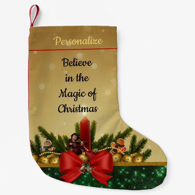 Believe in Magic of Christmas Quote Personalized  Small Christmas Stocking (Front)