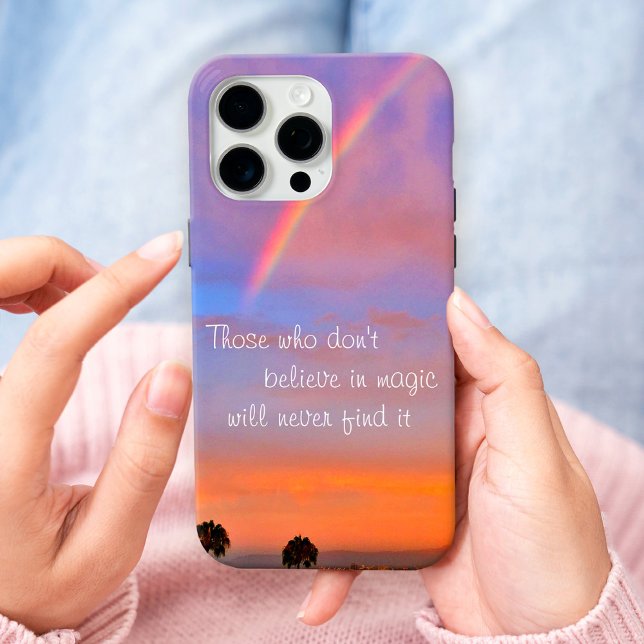 Believe in Magic Quote Script Rainbow Sunset Photo iPhone Case (Creator Uploaded)