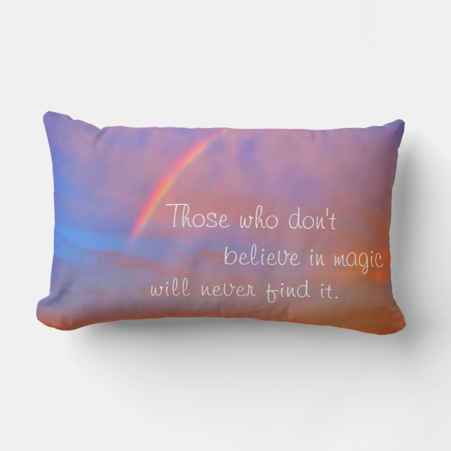 Believe in Magic Quote Sunset Rainbow Photo Modern Lumbar Pillow (Front)
