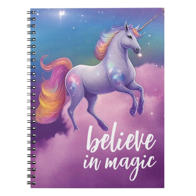 Believe in Magic Sparkly Unicorn Cosmic Fantasy Notebook (Front)