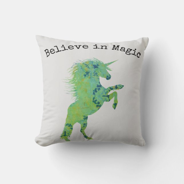 Believe in Magic Unicorn Throw Pillow (Front)