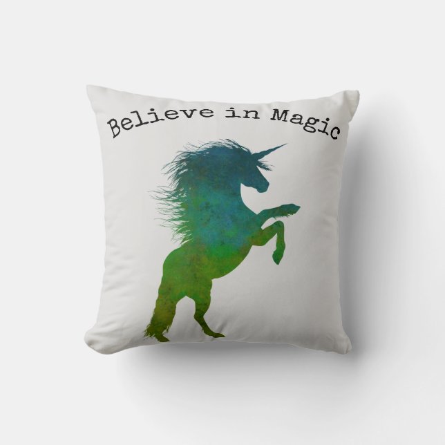 Believe in Magic Unicorn Throw Pillow (Front)