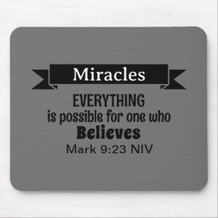 Believe in Miracles Bible Verse Grey Christian Mouse Pad