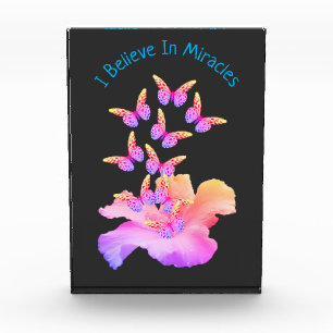 Believe In Miracles Hibiscus Flower Butterflies   Photo Block