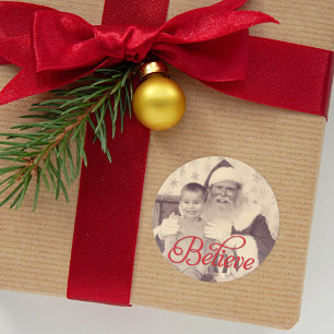 Believe in Red Script   Holiday Photo Sticker