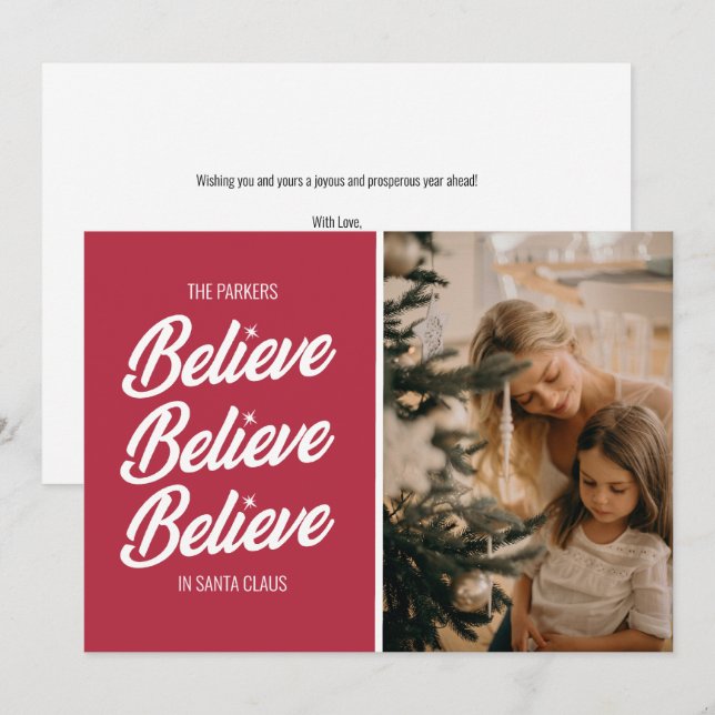 Believe In Santa Photo Holiday Card (Front/Back)