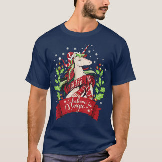 Believe In The Christmas Magic Lovely Unicorn  T-Shirt