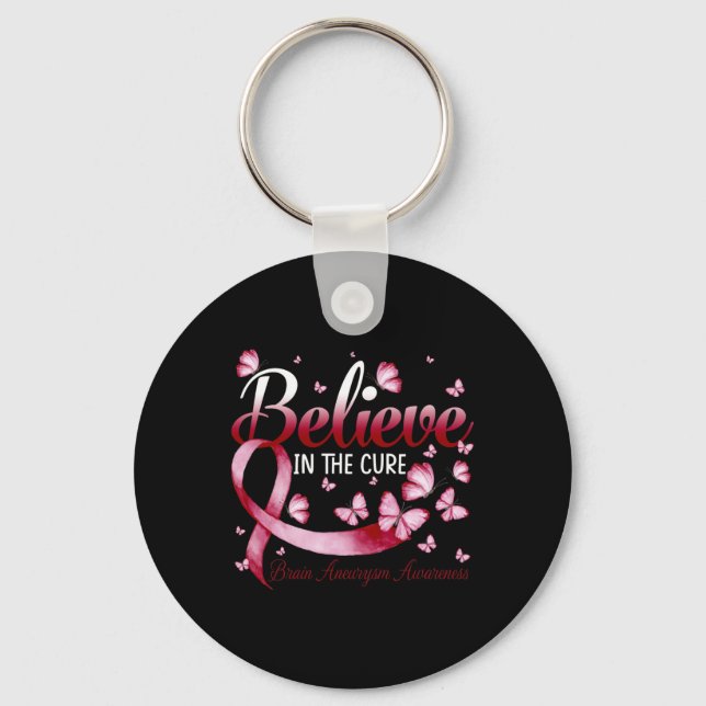 Believe In The Cure Brain Aneurysm Awareness Butte Keychain (Front)