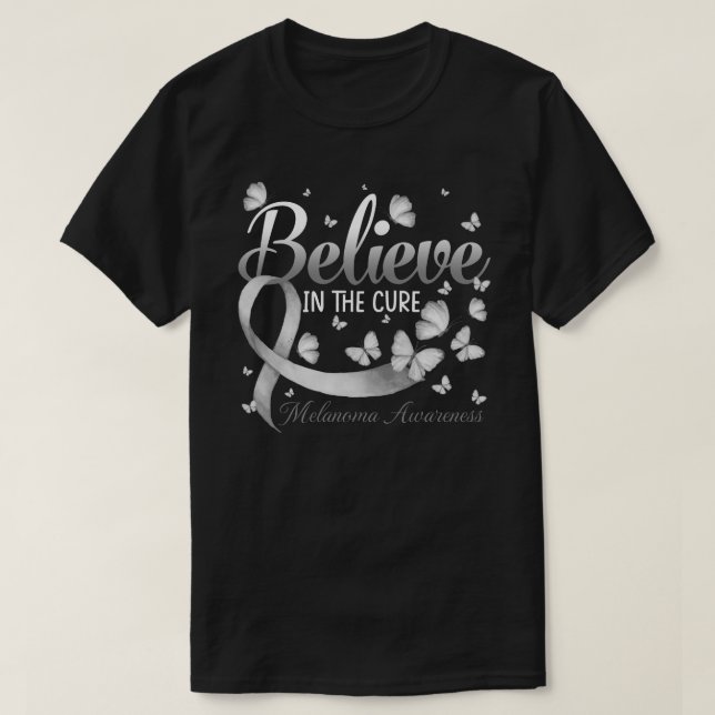 Believe In The Cure Melanoma Awareness Butterfly T-Shirt (Design Front)