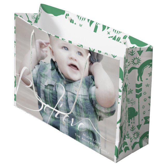 Believe in the Magic Baby or Mom to Be Photos Large Gift Bag (Front Angled)