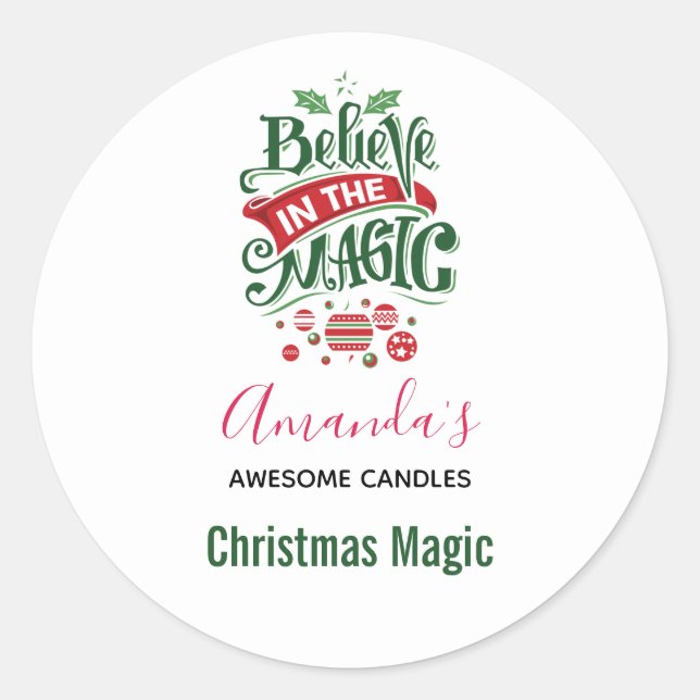 Believe in the Magic Christmas Typography Candle Classic Round Sticker (Front)